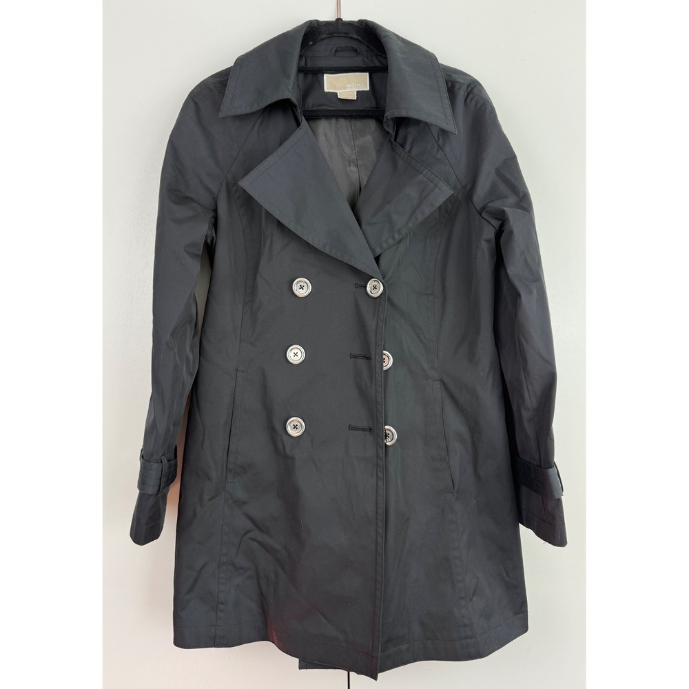 Michael Kors Womens Black Double Breasted Trench Coat Jacket WPL 7888 Size‎ L